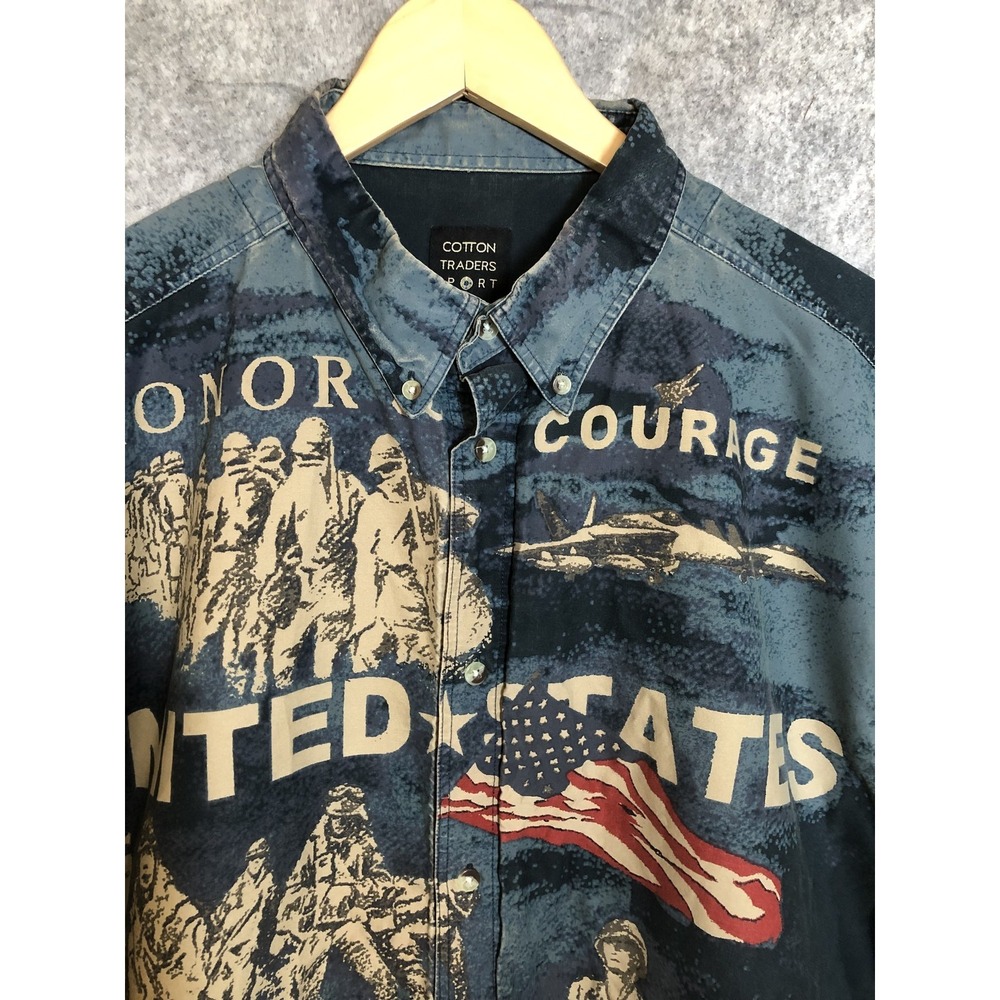 Cotton Traders Sport Shirt 2XL Honor Courage USA Patriotic Military Americana